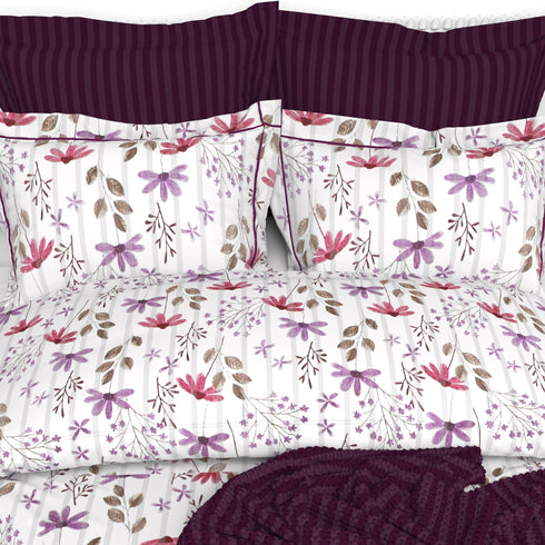 Christie 100% Cotton Striped Satin 220 TC King size Bed Linen Set with 4 Pillow Covers -1